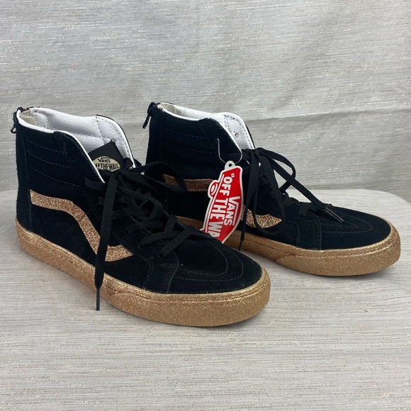 Vans Other - Vans SK8 Hi Zip Rose Gold Glitter Black Skate Shoes Sneakers Little Kids Size 6